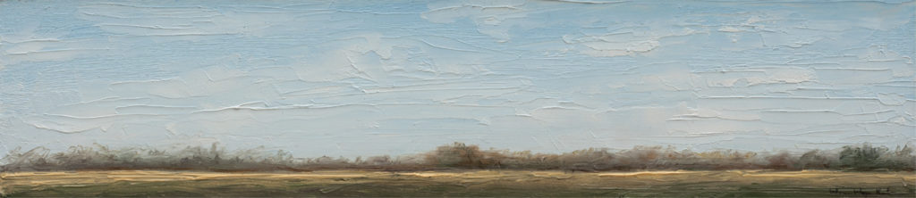 "In the Distance," by Warren W. Kessler, oil, 2.62 x 12 in.
