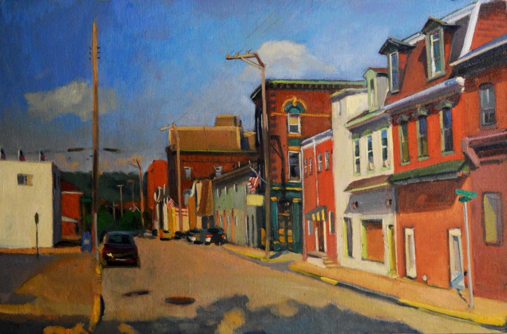 “Fourth of July View of S. Main Street,” by William Pfahl, 2016, oil on canvas on board, 16 x 24 in.