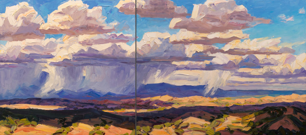"Circle Drive #2: Exaltation," by Jivan Lee, oil, 48 x 108 in. diptych