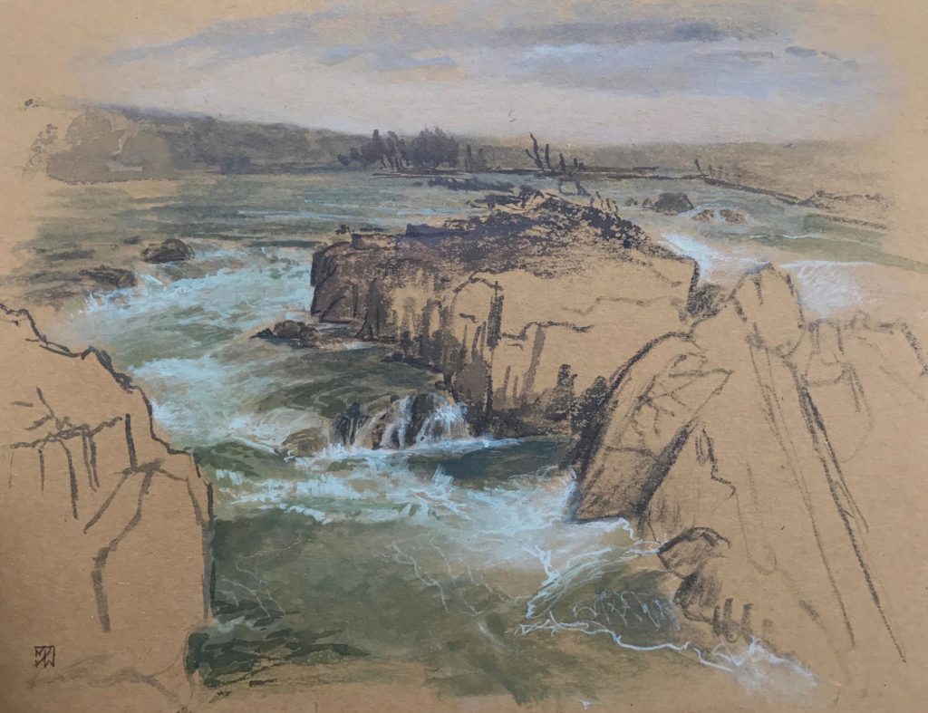 “Great Falls, Potomac River,” by Mary Jane Ward, watercolor, 9 x 12 in. Best Water