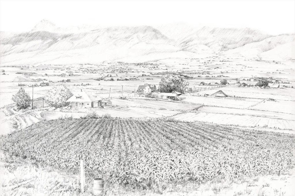 “Kittitas Valley,” by Steven Hill, pen on watercolor paper, 19 x 29 in. Best Sketchbook