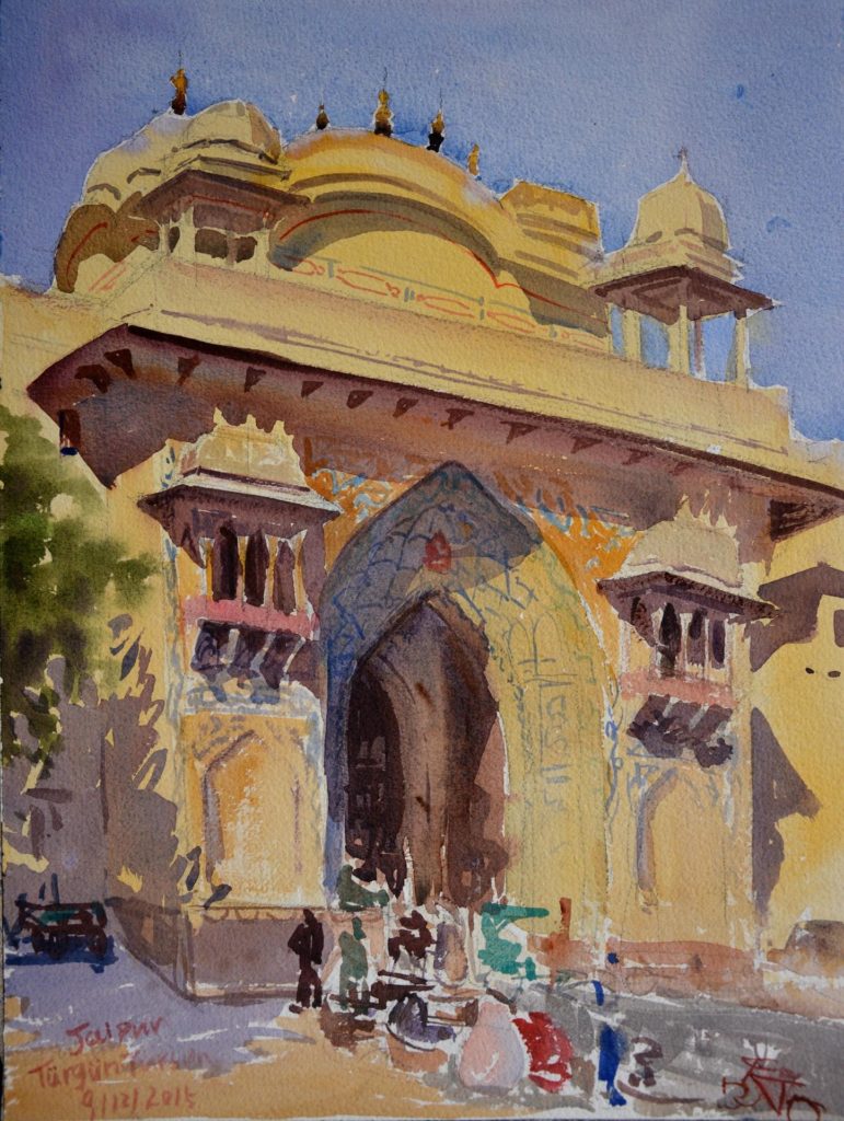 “Plein Air in Jaipur,” by Tuerxun Tuergeng, watercolor, 12 x 16 in. Best Artist Under 30