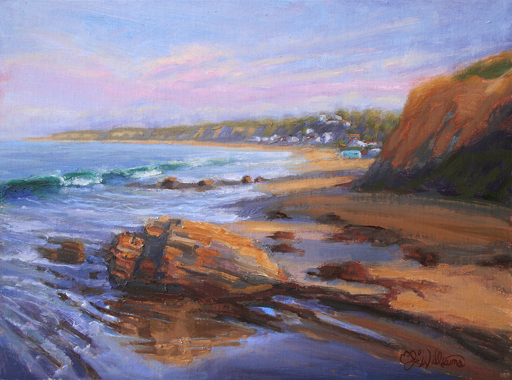 “Shoreline Reflections,” by Esther J. Williams, 2014, oil, 12 x 16 in. Collection of California State Contemporary Art