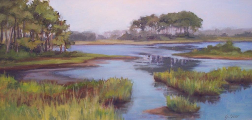 “Morning Looking East,” by Julie Riker, 2013, oil, 12 x 24 in. Private collection