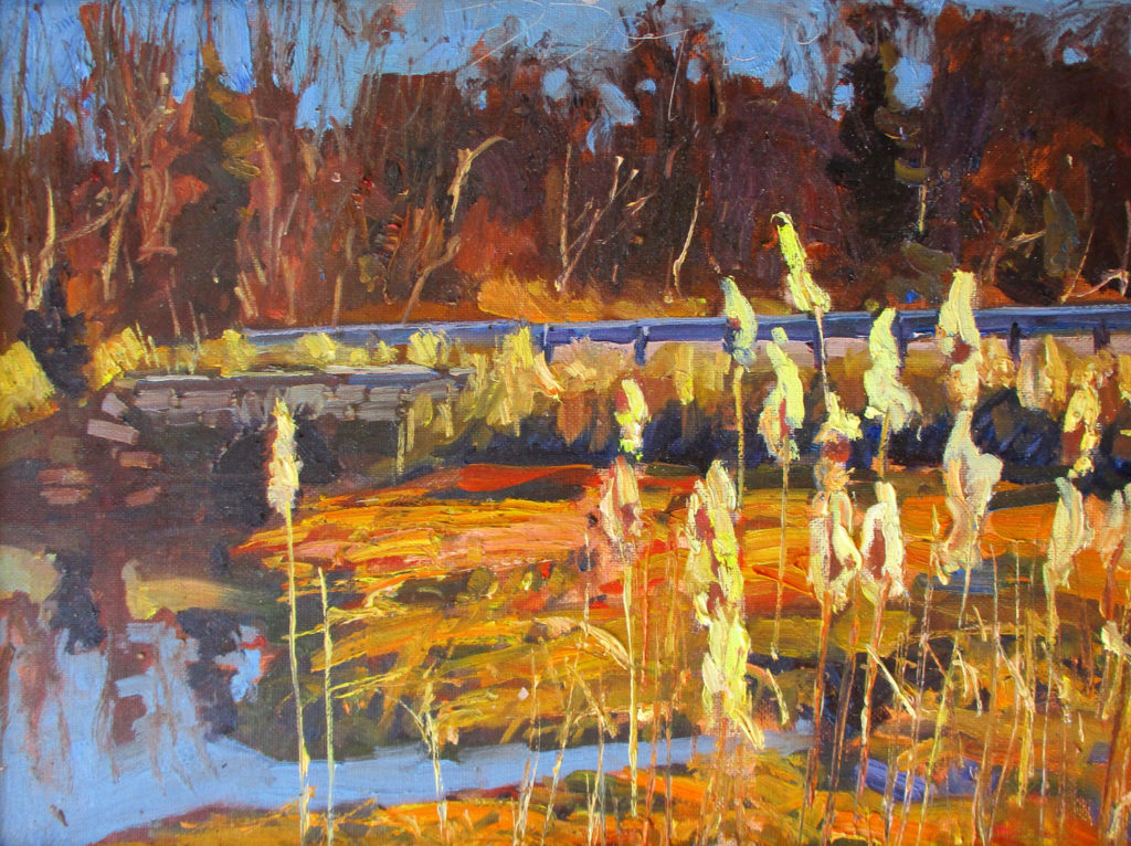 “Rockland St Weir River,” by Dennis Doyle, oil, 12 x 16 in.
