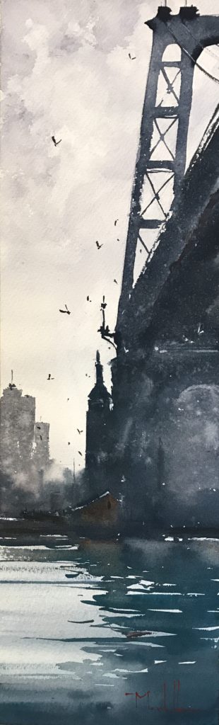 “The Bridge to Williamsburg,” by Daniel Marshall, watercolor, 21 1/2 x 6 1/4 in.