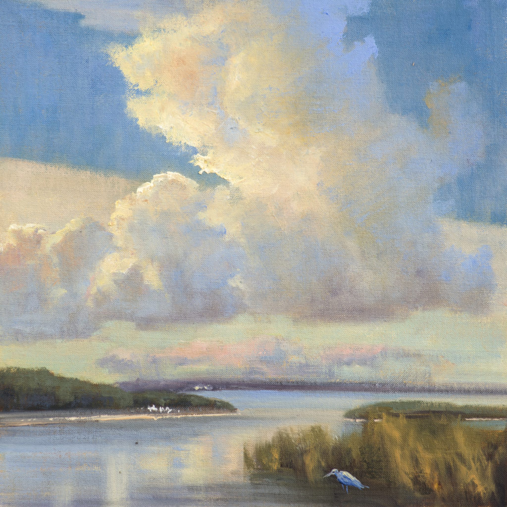 “Bringing in the Clouds,” by Mary Garrish, 2017, oil on linen, 12 x 12 in. Collection the artist