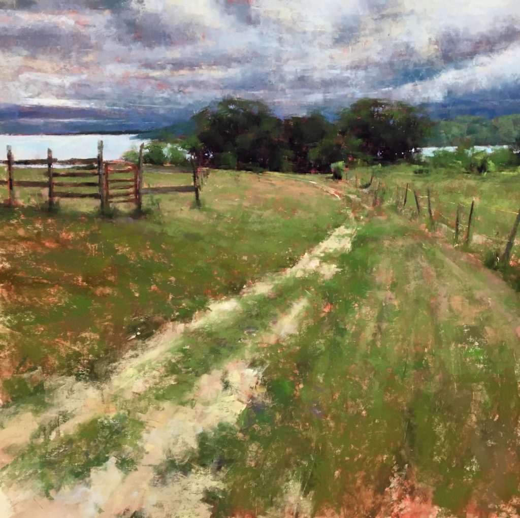"Gentle Stroll," by Jacob Aguiar, pastel, 24 x 24 in. Collection the artist. Studio painting. Third Place