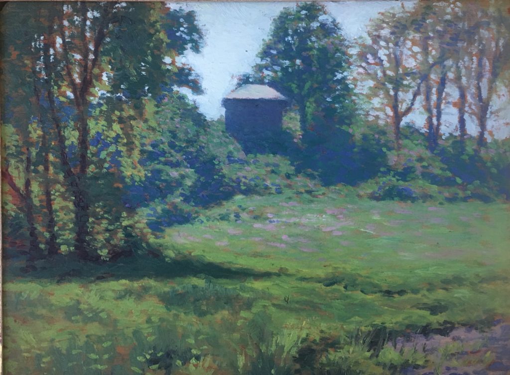 “New England Landscape,” by James Perry Wilson, oil on panel, 8 x 10 in. Collection of Thomas Dunlay