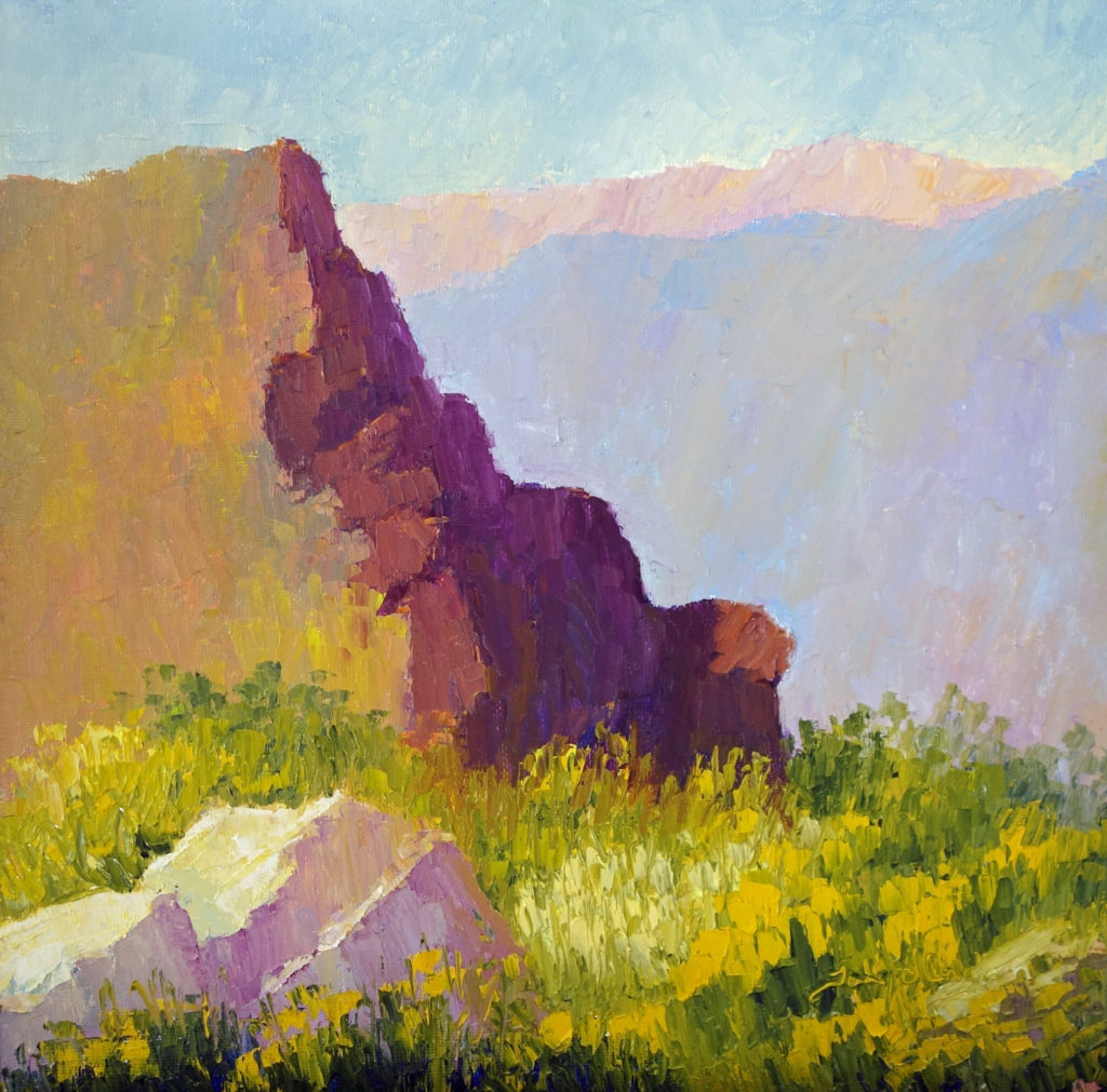 “Taquitz Canyon, Palm Springs, CA,” by Terry d. Chacon, oil, 12 x 12 in.