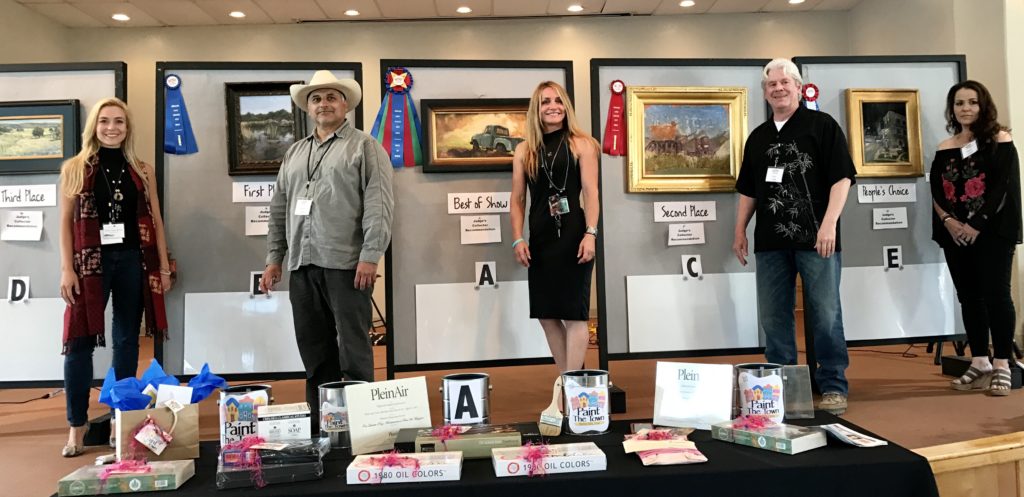 The winners at Paint the Town, from left, Alison Leigh Menke, Omar Garza, Krystal Brown, Gary Frisk, and Debra Latham. Photo by Debbie Slangal