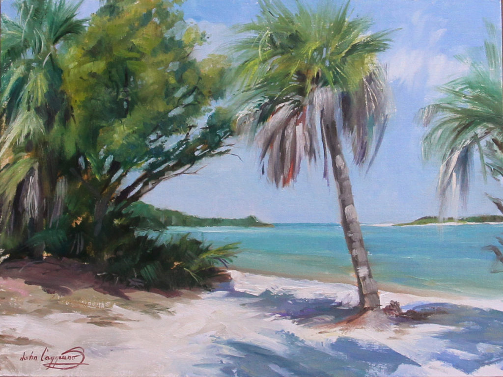 “Leaning Palm,” by John Caggiano, oil, 12 x 16 in.