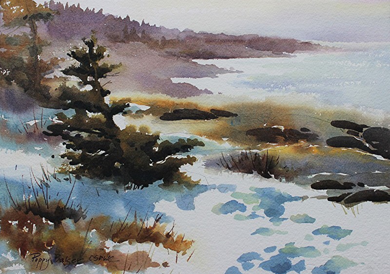 "Coastal Path," by Poppy Balser, 2017, watercolor, 11 x 15 in. Collection the artist
