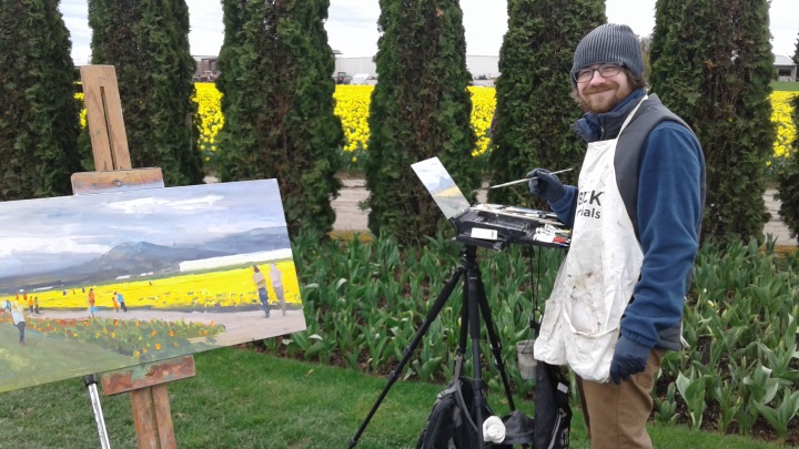 Maury Weiss painting the tulip fields