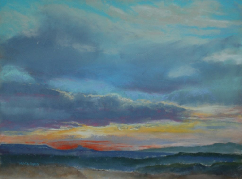 “Cabezon Sunset,” by Maryann McGraw, pastel, 12 x 16 in.