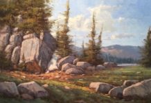 Brushwork in a landscape painting