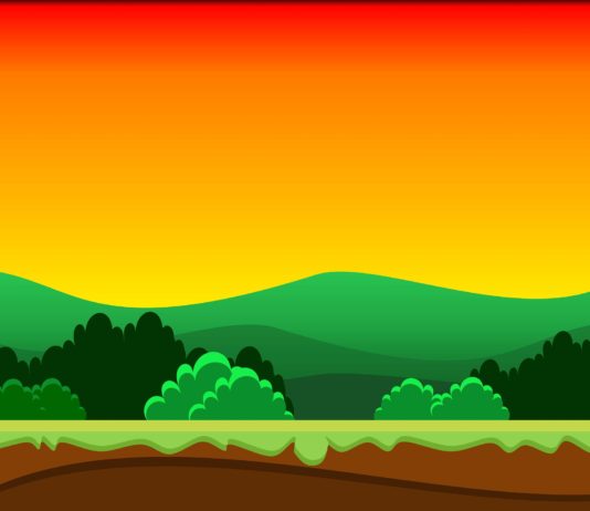 Cartoon illustration of a landscape