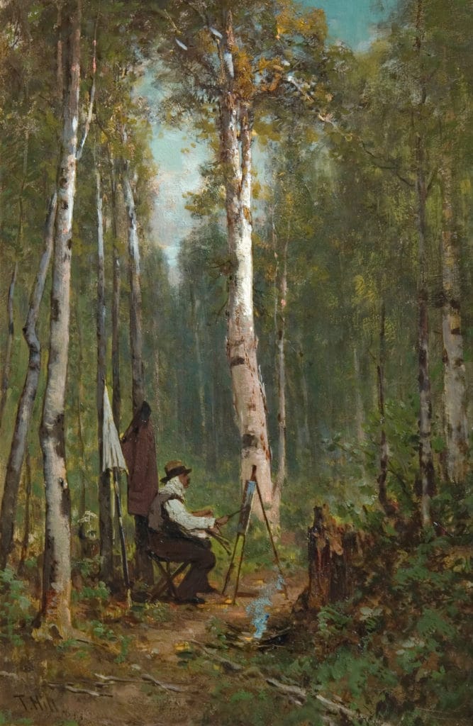 Plein air painting history - Thomas Hill, “Artist at His Easel in the Woods"