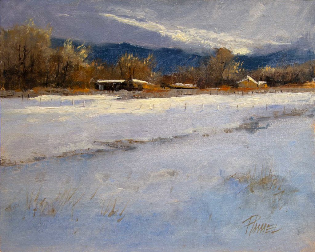 Snowy landscape painting by Peggy Immel