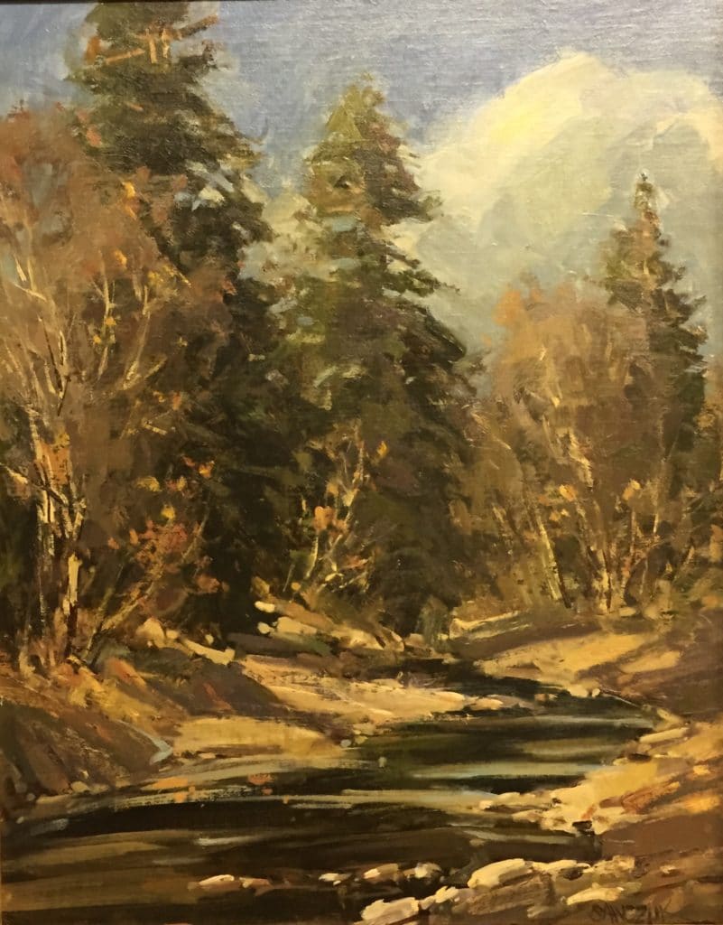 Bill Sawczuk, “Cottonwood Creek,” 2015, oil on board, 12 x 12 in.