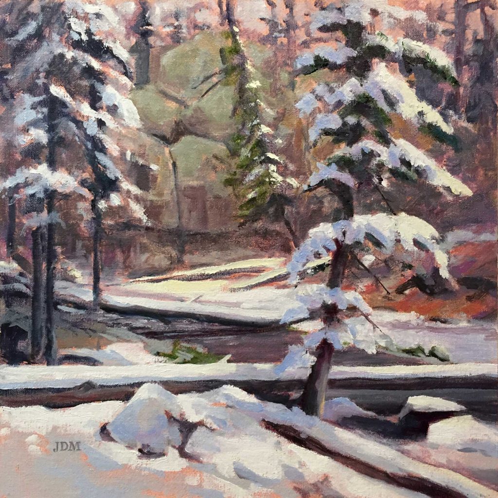 John Meister, "Fallen in Snow," oil, 10 x 10 in., Plein air