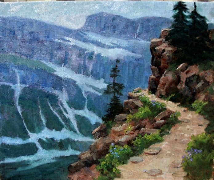 plein air Linad Tippetts Swiftcurrent Pass Plein air painting - Linda Tippetts - OutdoorPainter.com