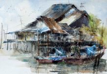 Kelly Kane’s Pick of the Week: A Hot Day in Pontian Fishing Village Plein air watercolor painting