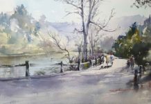Kelly Kane’s Pick of the Week: Stroll Along Discovery Lake Plein air watercolor painting