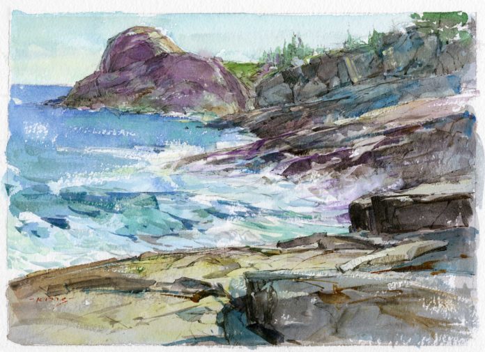 032719-plein-air-painting-Thomas-Jefferson-Kitts-Gull-Cove Plein air watercolor