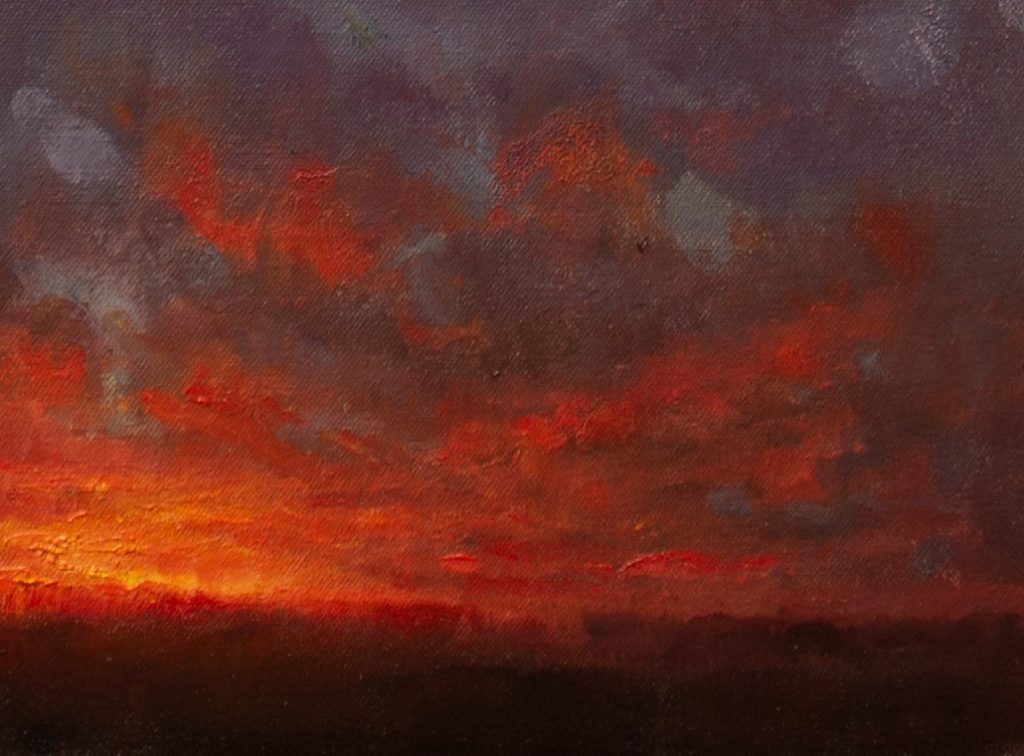 Devin Michael Roberts, "Fire in the Sky," oil on canvas, 8 x 10 in., plein air