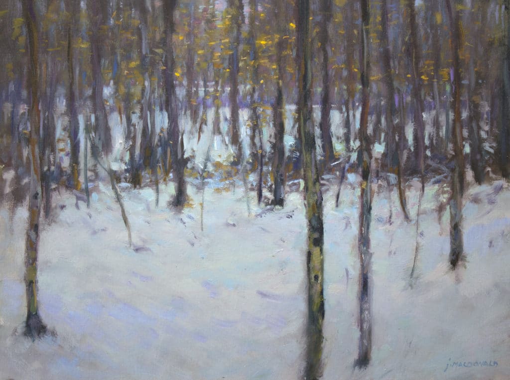 John MacDonald, "Winter Woods Thaw," 2017, oil, 12 x 16 in., Collection the artist, Plein air and studio.