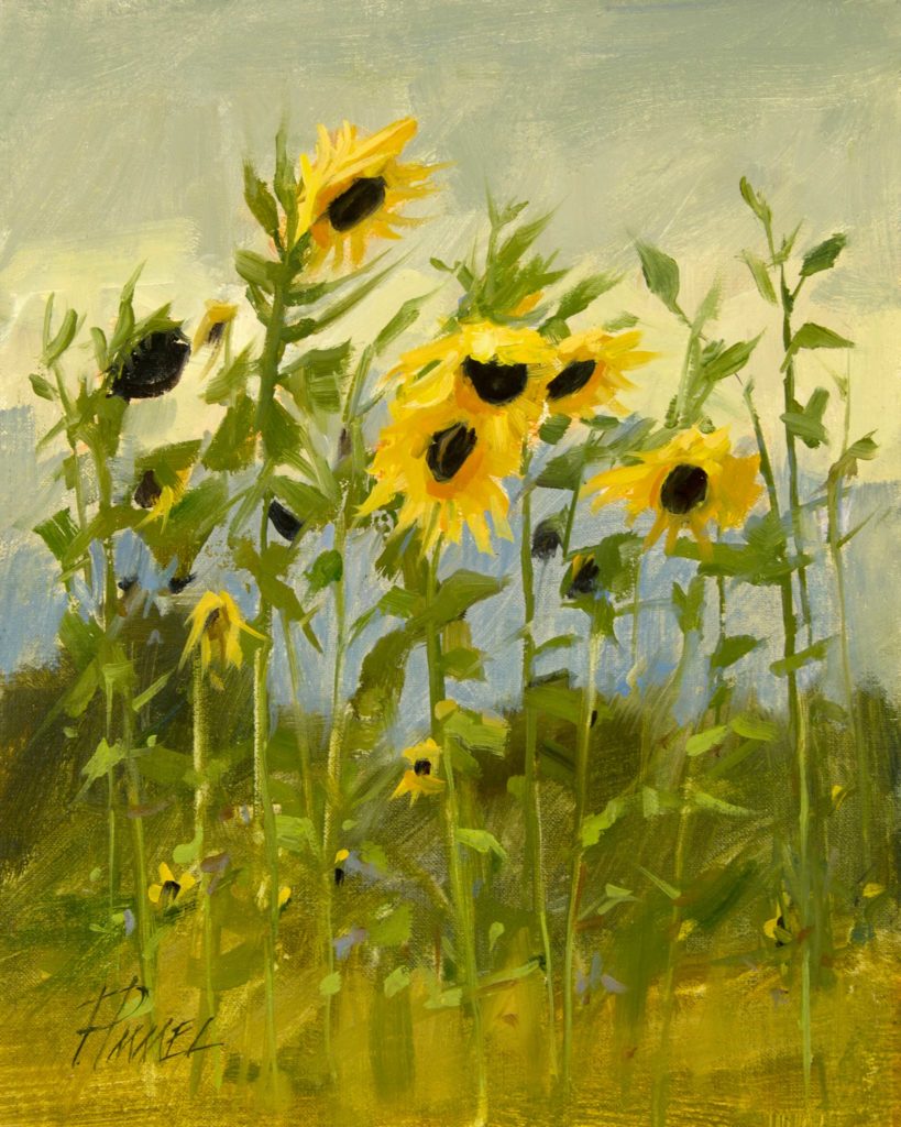 Peggy Immel, “Rainy Day Sunflowers,” oil, 8 x 10 in.
