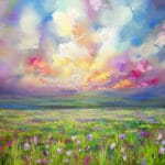 Plein air painting of abstract landscape and cloudy sunset sky by Canadian Artist Painter Melissa McKinnon
