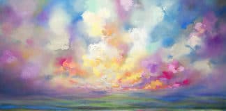 Plein air painting of abstract landscape and cloudy sunset sky by Canadian Artist Painter Melissa McKinnon