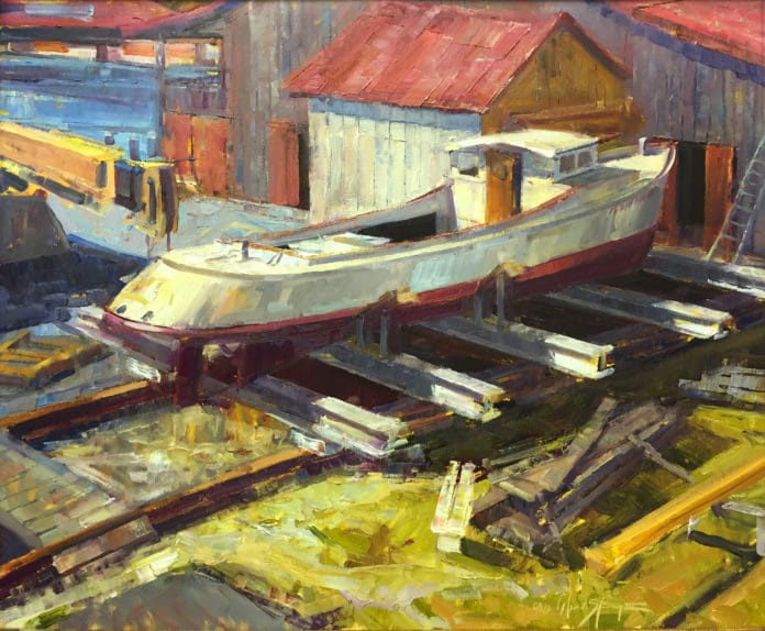 Trey Finney, “Martha in Dry Dock,” 2016, oil, 20 x 24 in., Private collection, Plein air