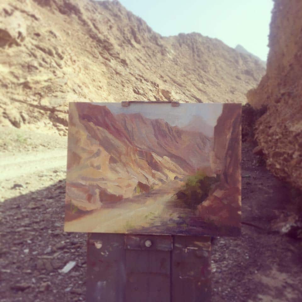 Painting on location in Wadi Sidr, UAE
