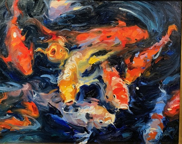 Keith Wicks, "Koi Pond," oil on canvas, 16 x 20 in. 