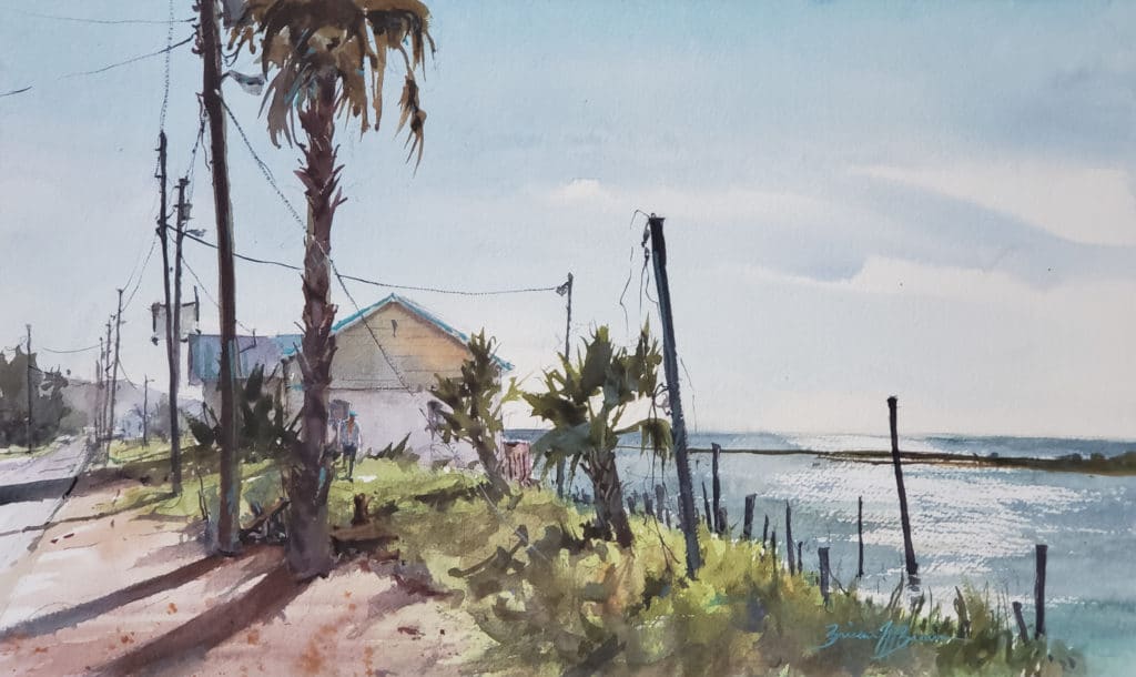Brienne M. Brown, “Loss, But Not Gone,” 2019, watercolor, 12 x 20 in. Private collection, Plein air