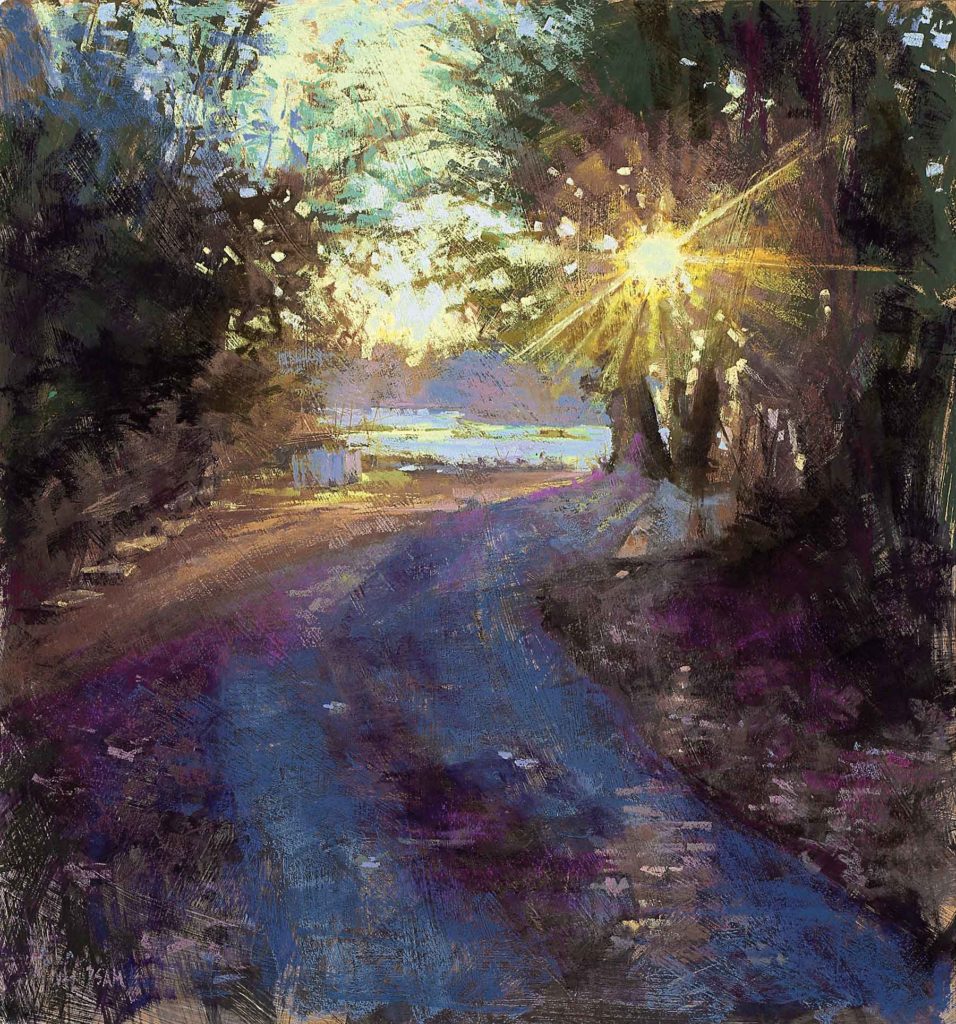 Nancie King Mertz, “Michigan Sunset,” 2019, pastel, 30 x 29 in. Private collection, Studio