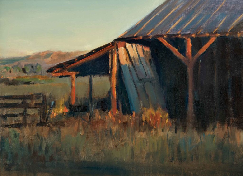 Peter Campbell, “The Neighbor’s Barn,” 2018, oil, 11 x 14 in. Collection the artist, Plein air