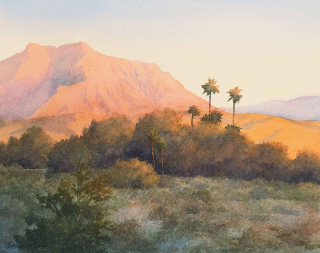 Susan Lynn, “First Light,” 2018, watercolor, 11 x 14 in. Collection the artist, Plein air