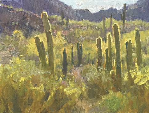 Chuck Marshall, “Back Light Cactus,” 2016, oil, 6 x 8 in. Collection the artist, Plein air