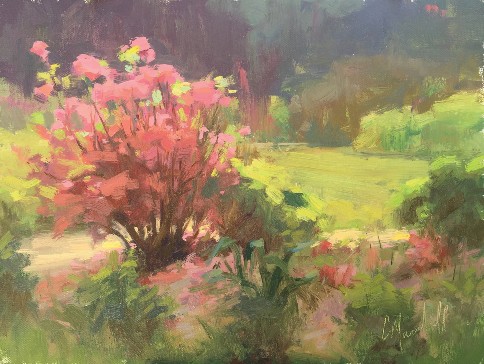 Chuck Marshall, “Azaleas,” 2015, oil, 9 x 12 in. Collection the artist, Plein air