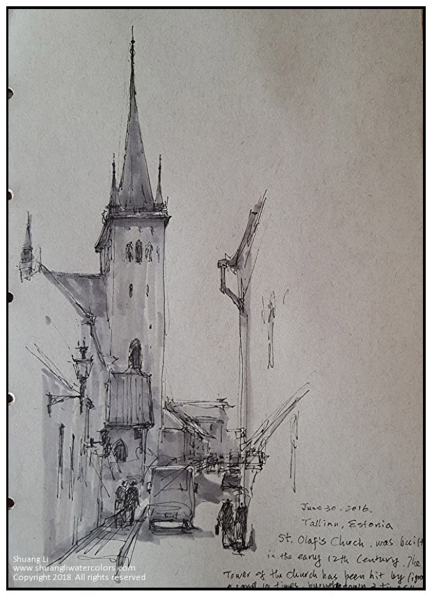 Sketch of Tallinn Estonia: Old Town Entry