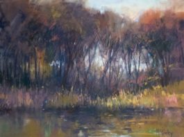 Richard McKinley, “Fall’s Touch,” 2018, pastel over watercolor, 9 x 12 in., Private collection, Plein air