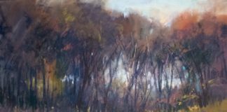 Richard McKinley, “Fall’s Touch,” 2018, pastel over watercolor, 9 x 12 in., Private collection, Plein air