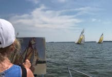 Debra Huse plein air painting on a boat