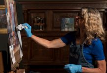 Congratulations to Michele Byrne! Artist Michele Byrne during a palette knife painting demonstration