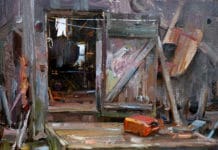 Mitch Baird, “Boat Builders Entry,” 2018, oil, 11 x 14 in., Collection the artist, Plein air