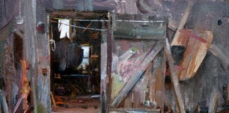 Mitch Baird, “Boat Builders Entry,” 2018, oil, 11 x 14 in., Collection the artist, Plein air